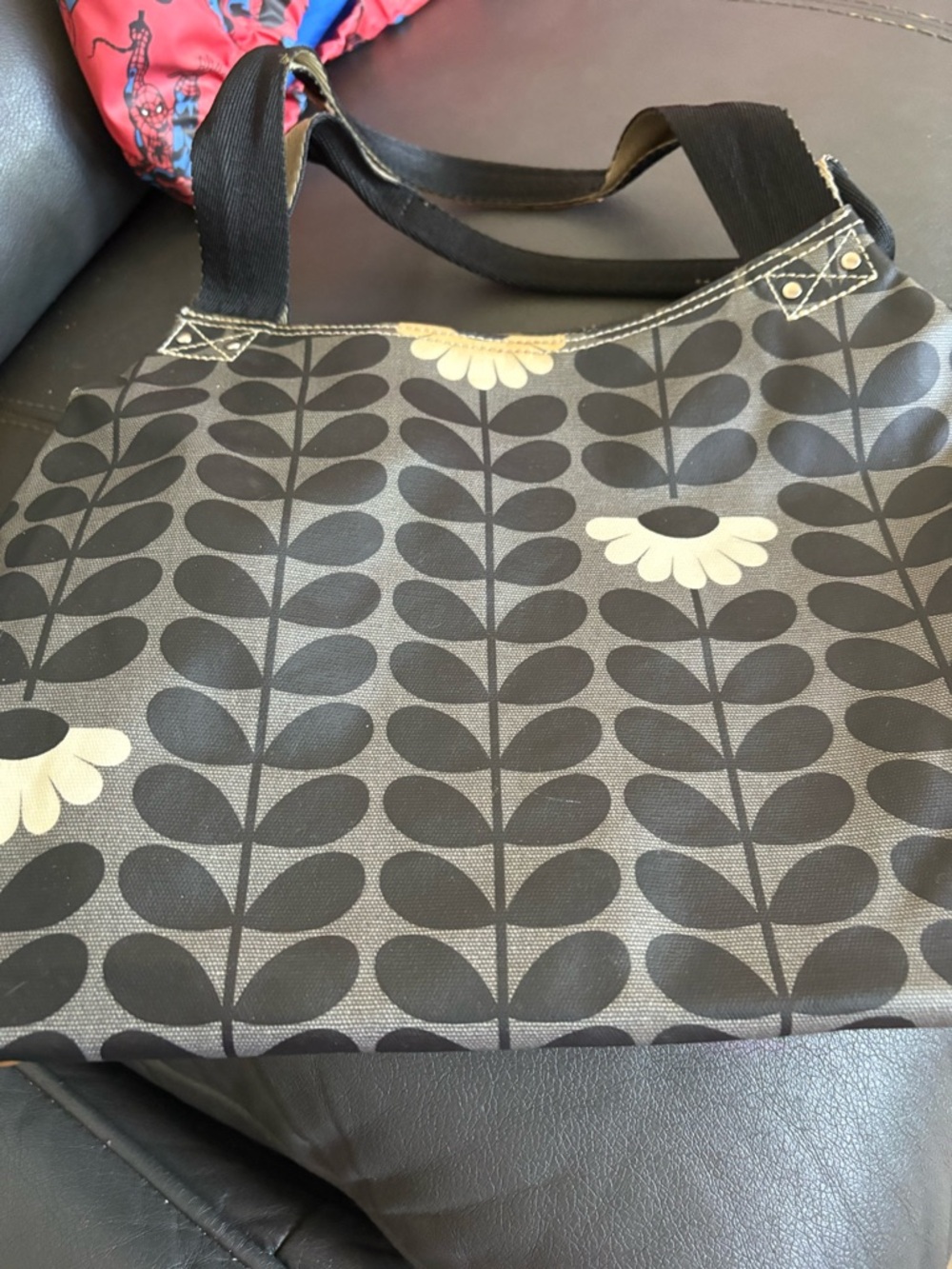 Orla Kiely Floral Print Tote Bag in Black and Cream